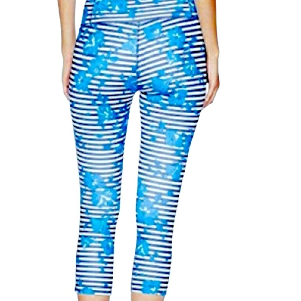 Kate Spade Floral Crop Leggings. Blue White stripes Sz M - Picture 4 of 16
